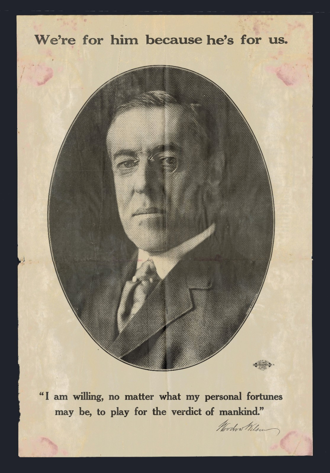 1916 Woodrow Wilson Original Presidential Campaign Poster 13.75x20 99.9% Intact 1916 Woodrow Wilson Original Presidential Campaign Poster 13.75x20 99.9% Intact