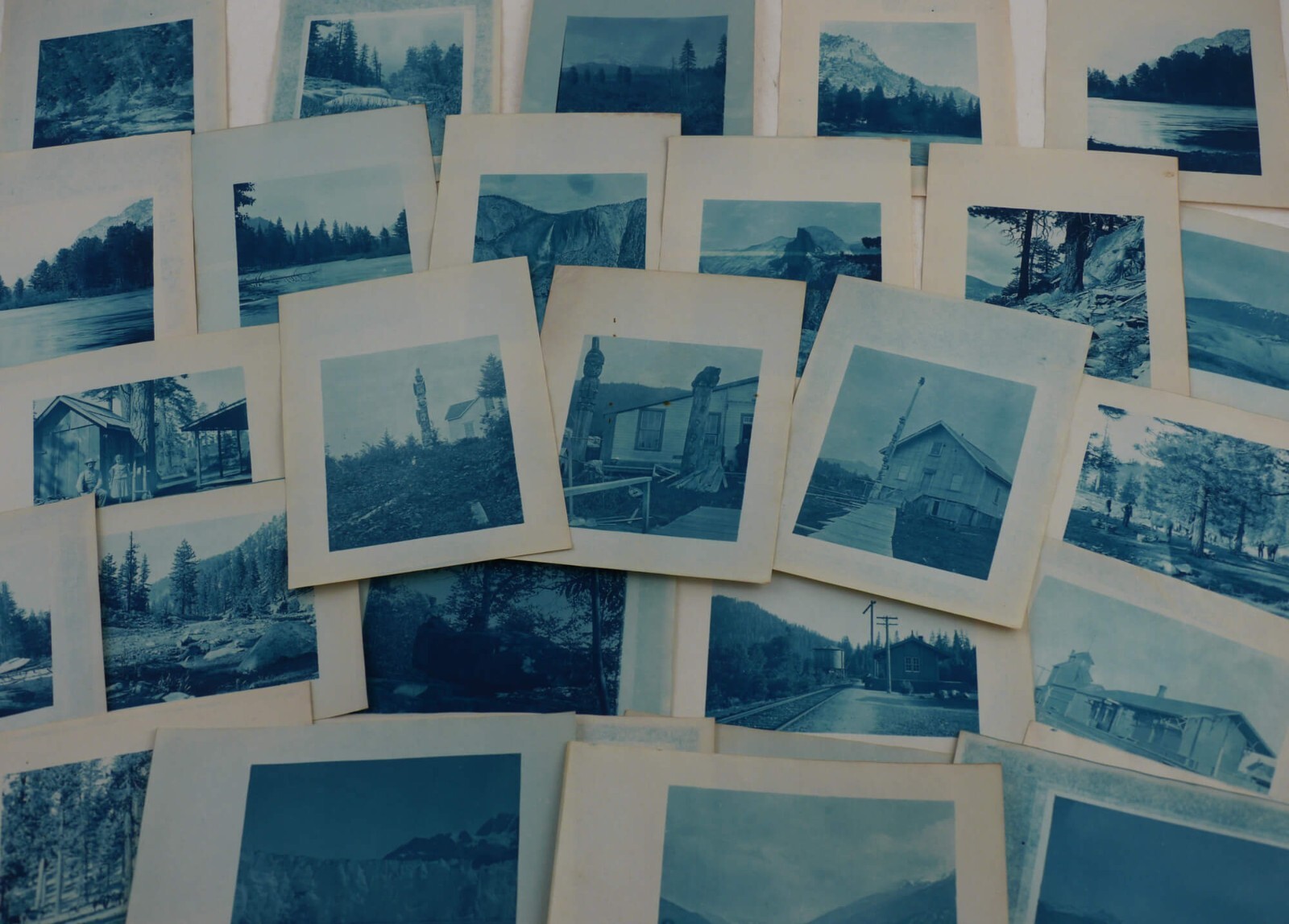 [CALIFORNIA-YOSEMITE-ALASKA] Collection of 28 Rare Early Cyanotypes. Ca. 1900s