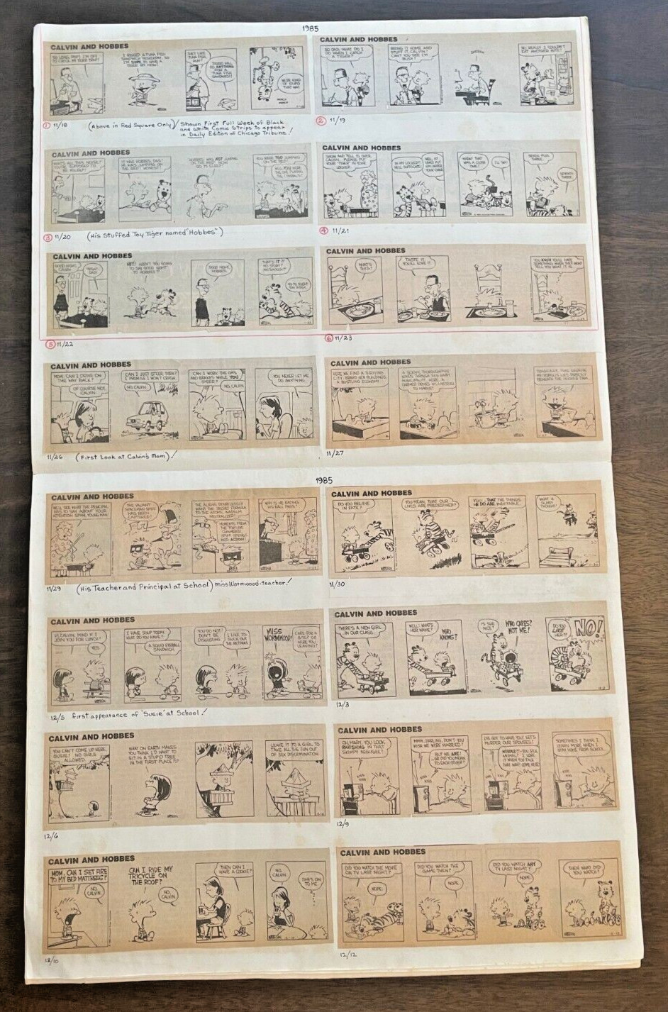 1st App Calvin & Hobbes 1985 Rare Newspaper Strips Bill Waterson MAKE OFFER