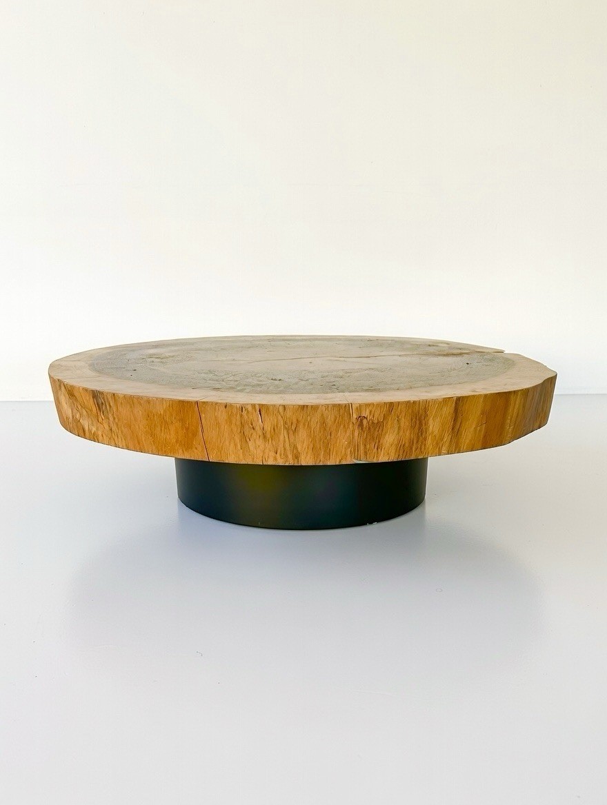 Vintage Live-Edge Bolacha Wood Slab Coffee Table Mid Century Modern