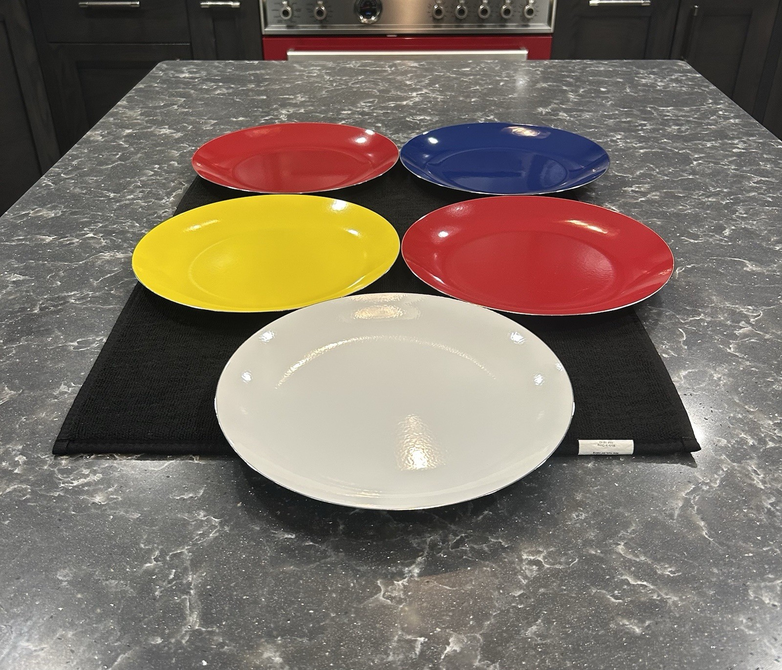 Cathrineholm 10” Blue, Red, White & Yellow Enamel & Stainless Plate SET OF 5 Cathrineholm 10” Blue, Red, White & Yellow Enamel & Stainless Plate SET OF 5