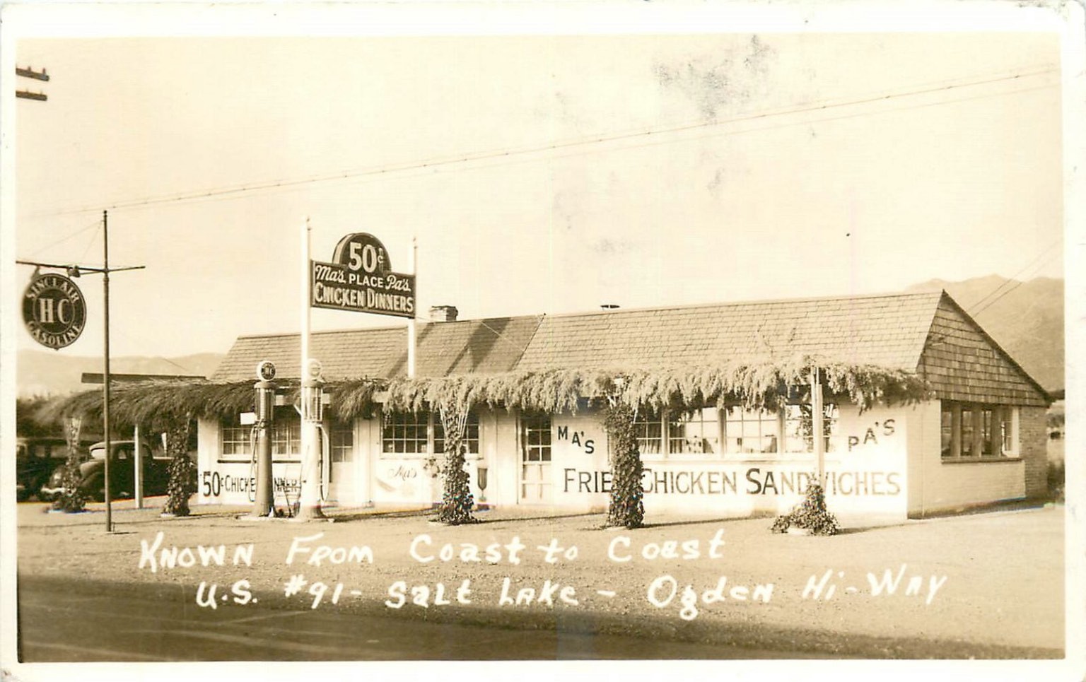 RPPC Ma's Place Fried Chicken Sandwiches US 91 Salt Lake Ogden Hi-Way Utah RPPC Ma's Place Fried Chicken Sandwiches US 91 Salt Lake Ogden Hi-Way Utah