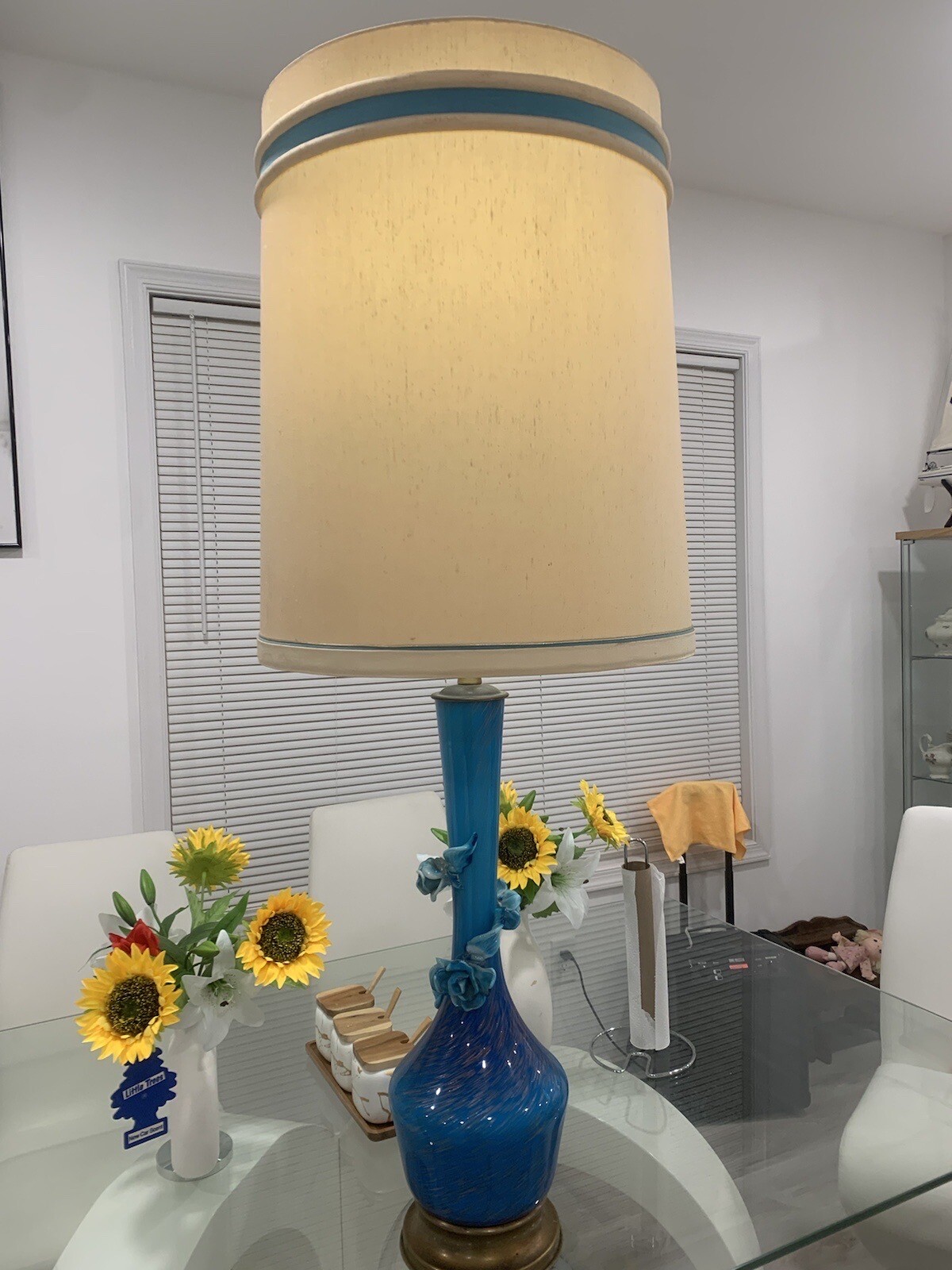 VERY RARE RARE. TURQUOISE AND GOLD MURANO VENETIAN GLASS LAMP FLOWERS MIDCENTURY VERY RARE RARE. TURQUOISE AND GOLD MURANO VENETIAN GLASS LAMP FLOWERS MIDCENTURY