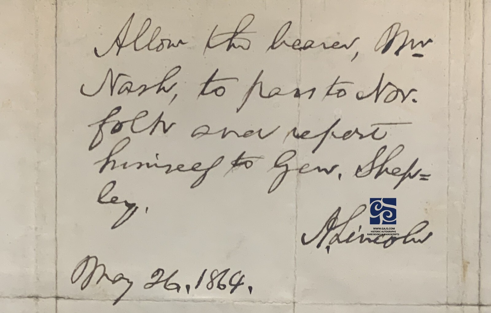 LINCOLN AUTOGRAPH ENDORSEMENT SIGNED - CIVIL WAR 1864 - LEW WALLACE BEN HUR LINCOLN AUTOGRAPH ENDORSEMENT SIGNED - CIVIL WAR 1864 - LEW WALLACE BEN HUR