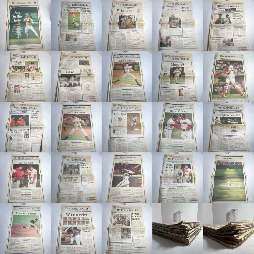 Vintage 1997 CLEVELAND INDIANS World Series THE PLAIN DEALER Newspaper LOT of 17 Vintage 1997 CLEVELAND INDIANS World Series THE PLAIN DEALER Newspaper LOT of 17