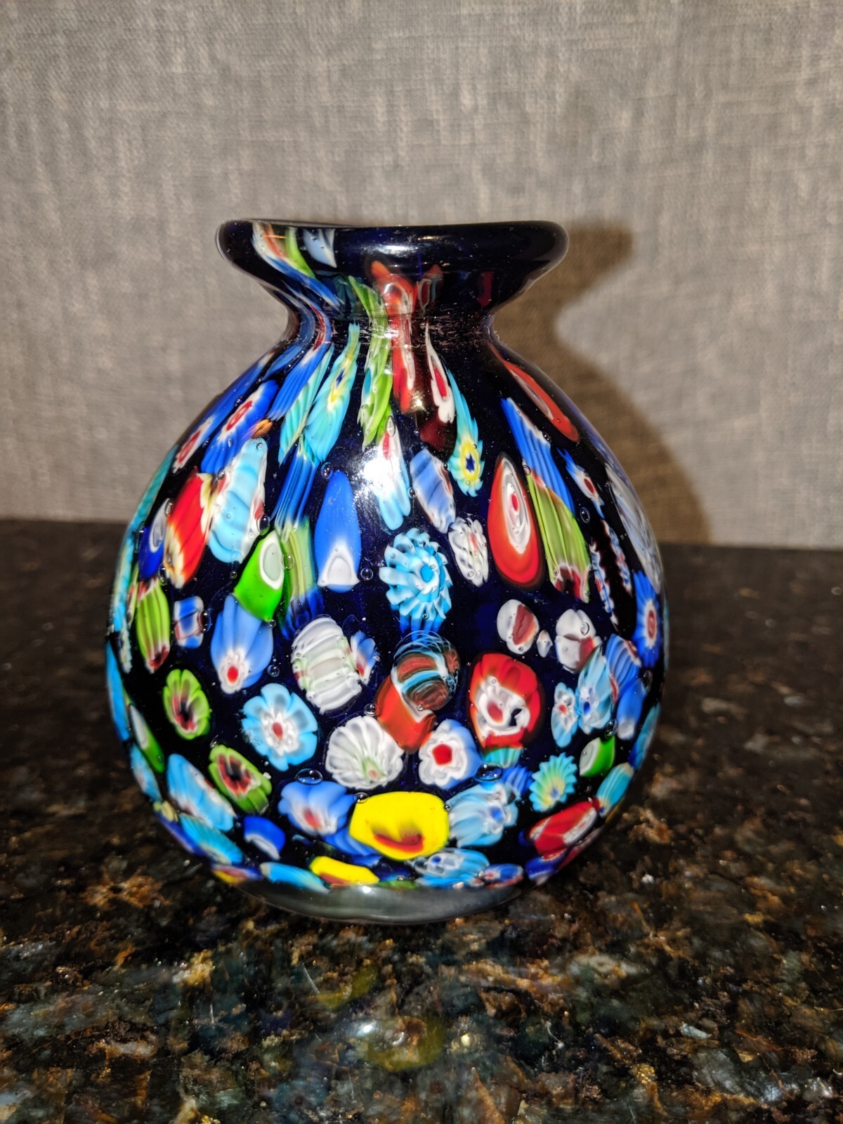 RARE COBALT MILLEFIORI ANTIQUE MURANO/VENETIAN SIGNED ART GLASS VASE RARE COBALT MILLEFIORI ANTIQUE MURANO/VENETIAN SIGNED ART GLASS VASE