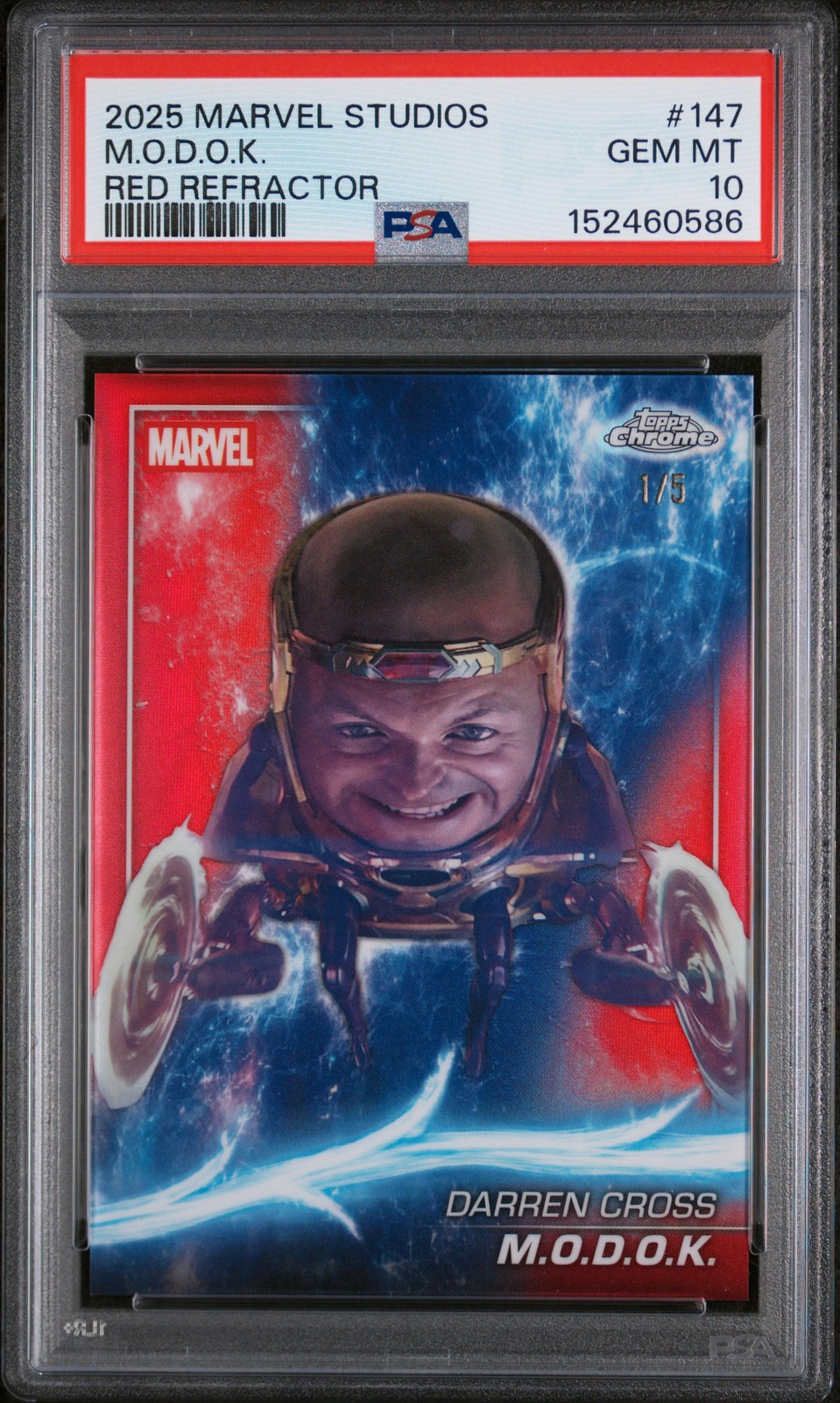 2025 TOPPS MARVEL STUDIOS CHROME RED REFRACTOR #147 M.O.D.O.K. 1/5 PSA 10 2025 TOPPS MARVEL STUDIOS CHROME RED REFRACTOR #147 M.O.D.O.K. 1/5 PSA 10