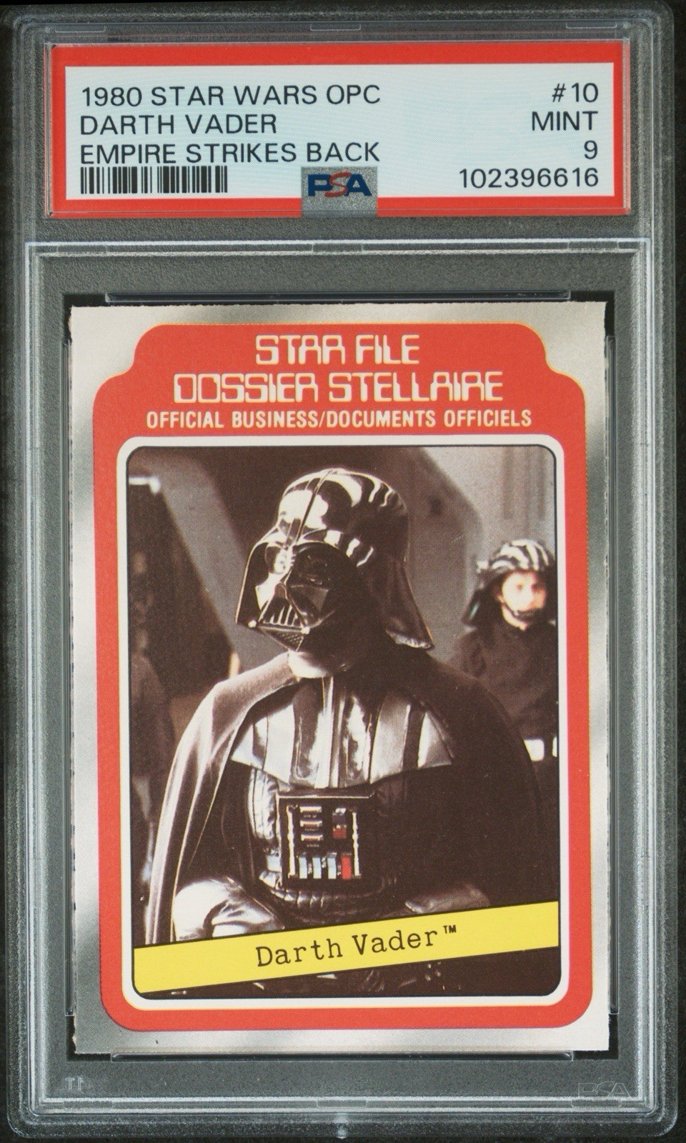 1980 O-PEE-CHEE OPC STAR WARS #10 DARTH VADER PSA 9 MINT VERY RARE POP 3 1980 O-PEE-CHEE OPC STAR WARS #10 DARTH VADER PSA 9 MINT VERY RARE POP 3