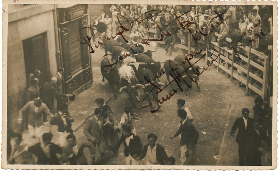 One-of-a-Kind Signed Ernest Hemingway Photo Pamplona Running of the Bulls
