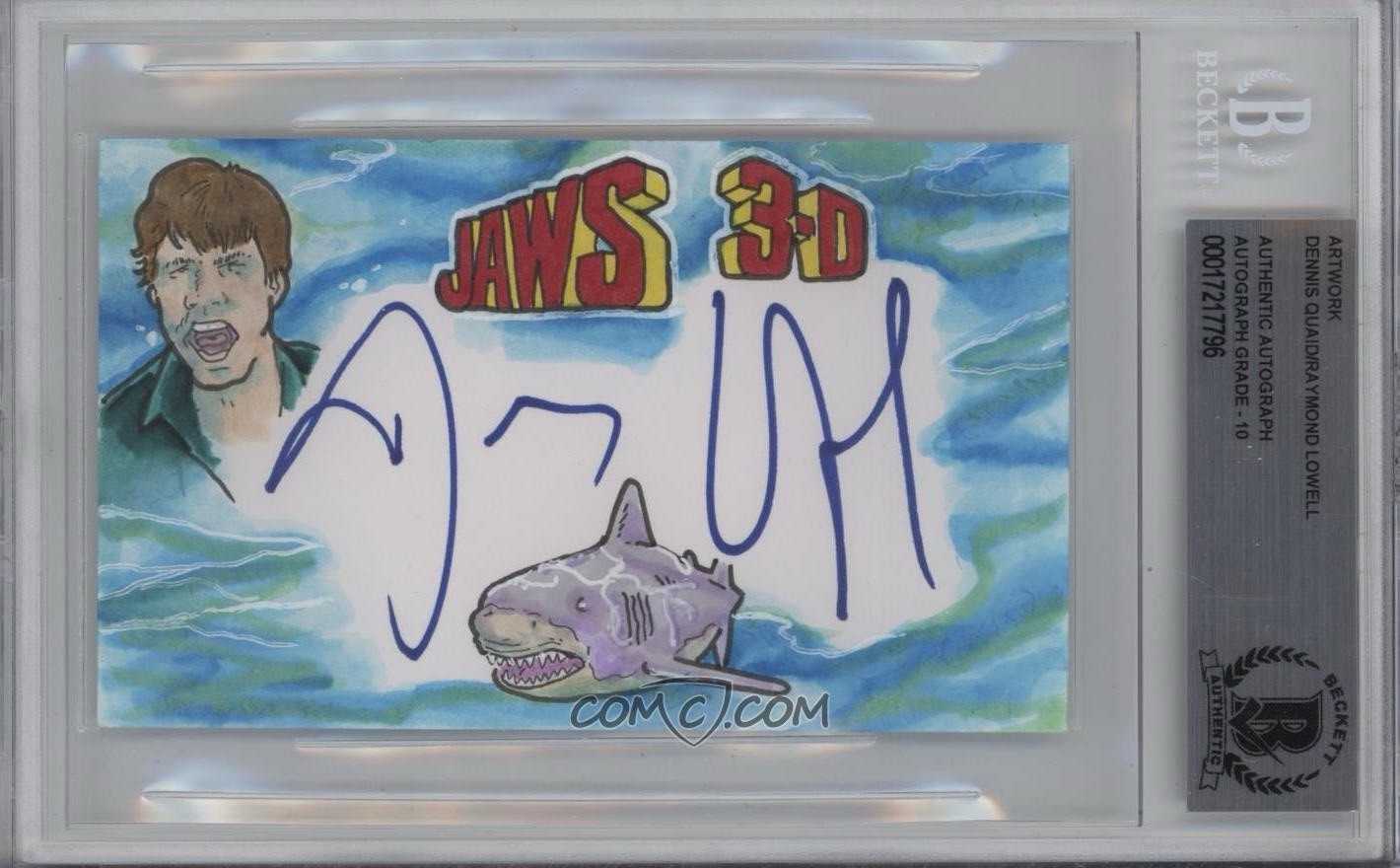 Dennis Quaid Jaws 3-D Original Art Sketch Card Signed Auto 1/1 BAS