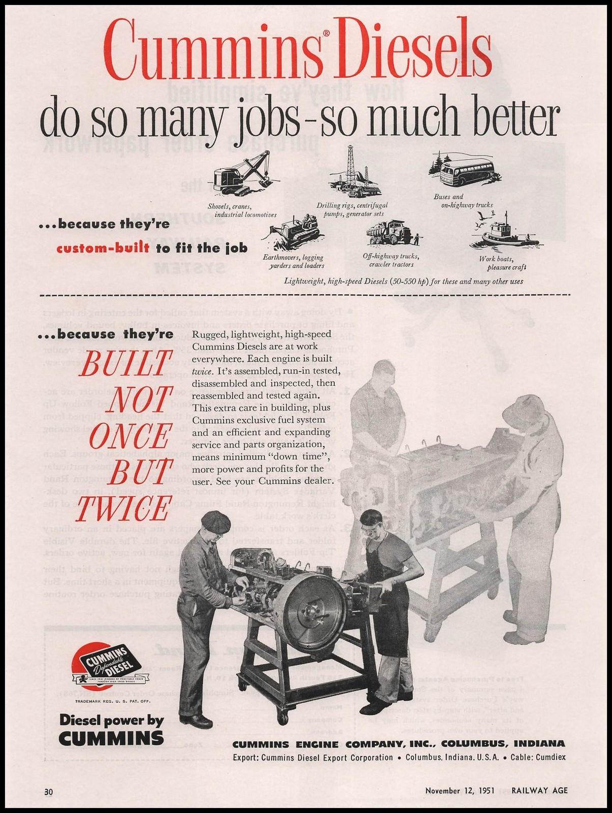 1951 Cummins Engine Co. Inc Columbus Indiana Photos Diesel Train Engine Print Ad 1951 Cummins Engine Co. Inc Columbus Indiana Photos Diesel Train Engine Print Ad