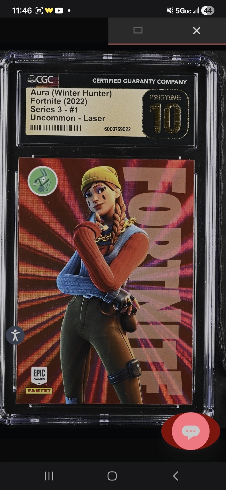 GOLD LABEL PRISTINE 10 PANINI FORTNITE AURA WINTER HUNTER LASER