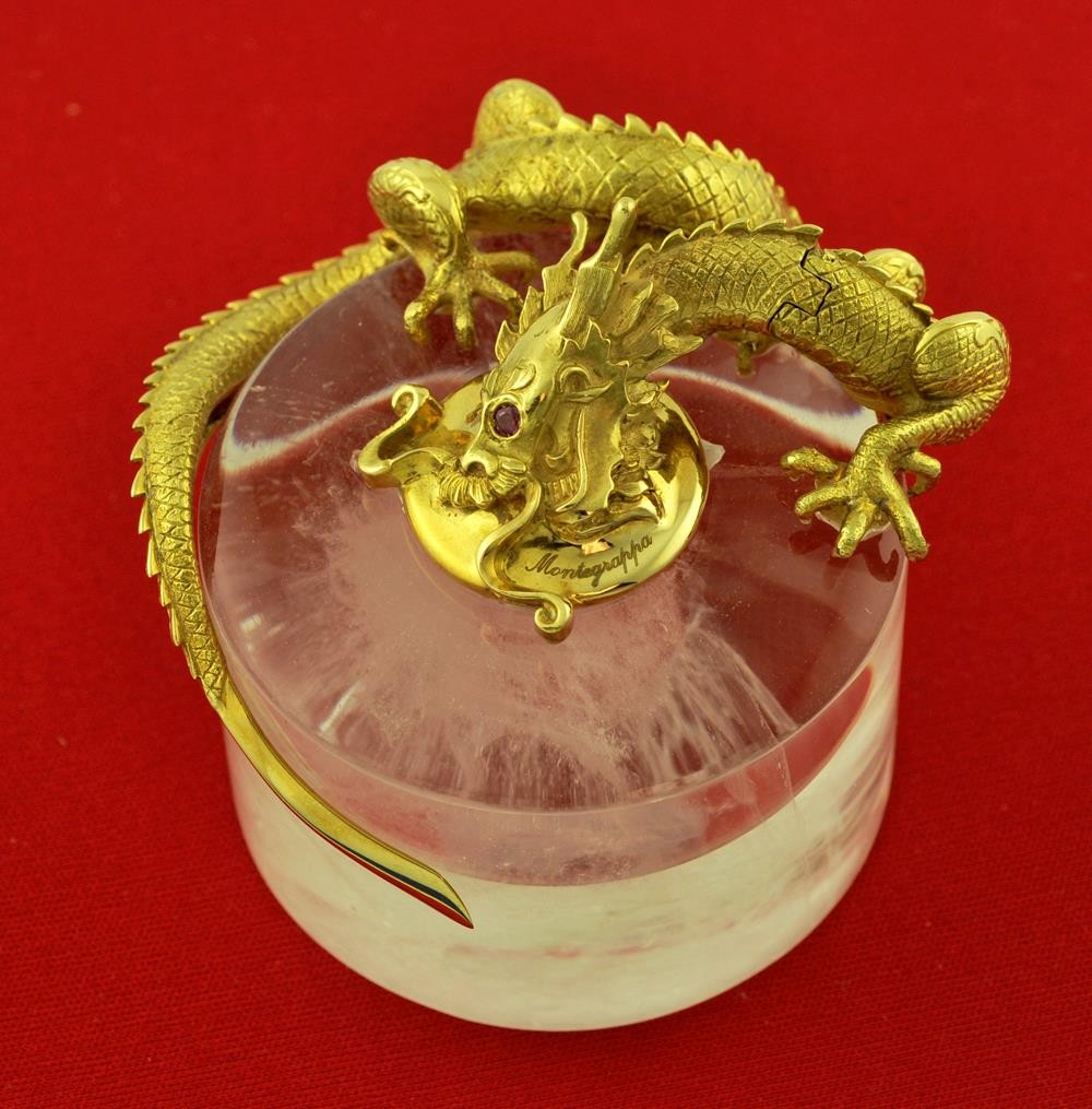MONTEGRAPPA 1995 ORIGINAL DRAGON SOLID 18K GOLD INKWELL LIMITED EDITION OF 50
