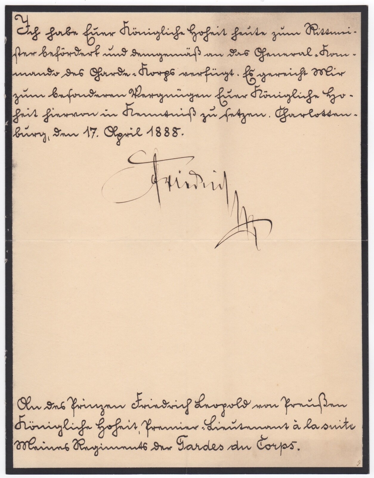 Frederick III. - Exceedingly rare letter signed as King & Emperor (1888/ 99days)