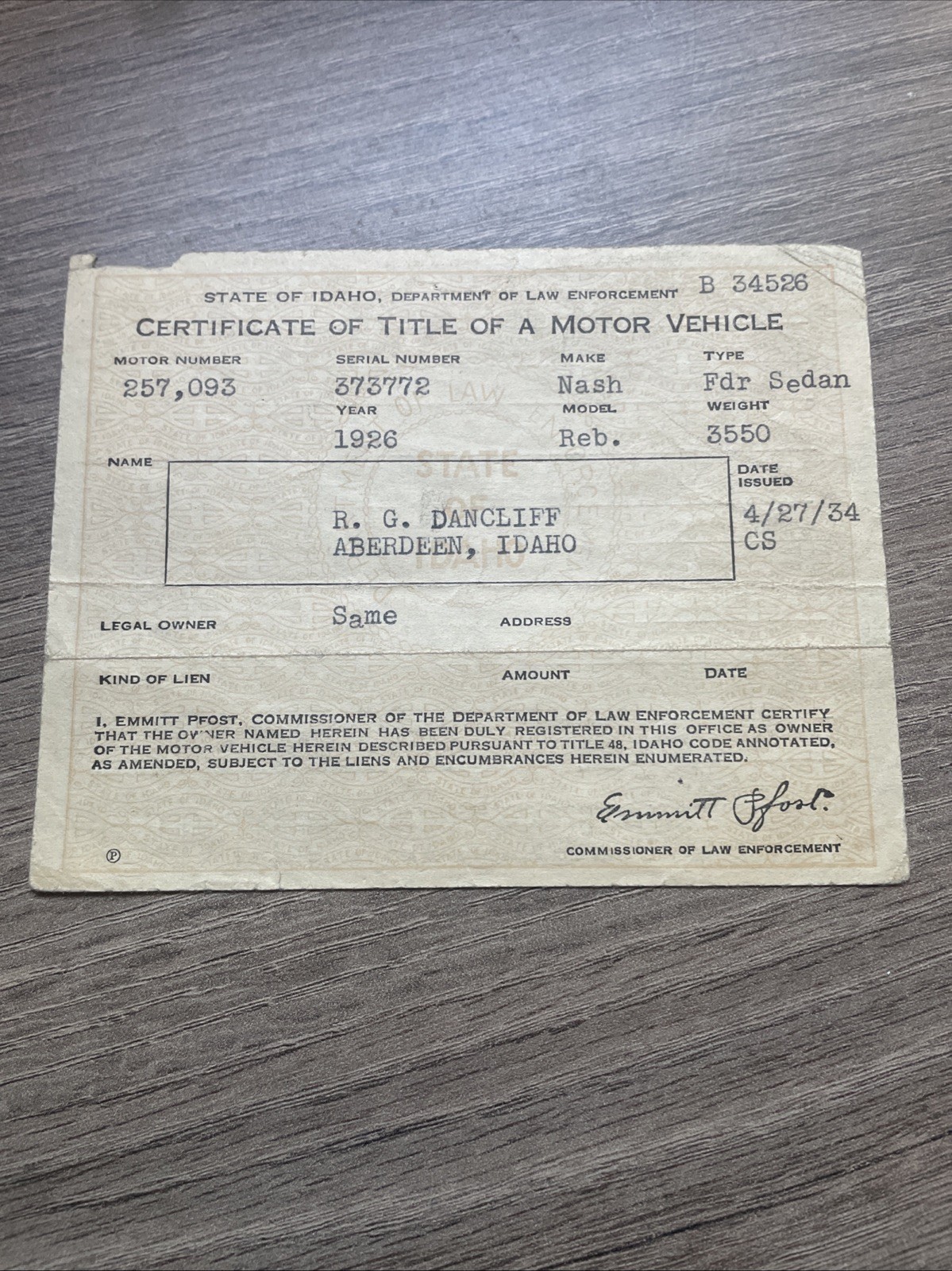 Antique Certificate Of Title 1926 Nash Sedan (6)