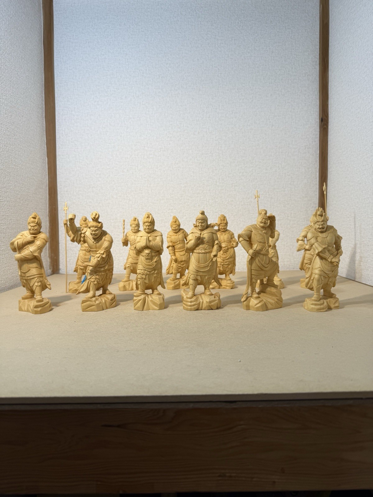 Wooden 12 Divine Generals Buddha Statues Set Zodiac Guardian Carving 15cm Tall