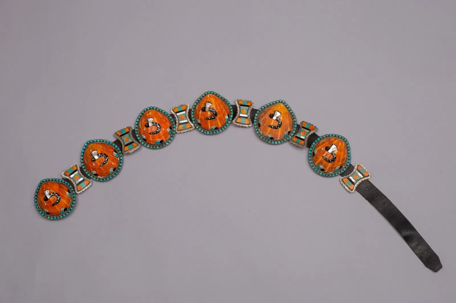 Vintage Native American Zuni Lambert Homer Spiny Oyster Turquoise Sterling Belt