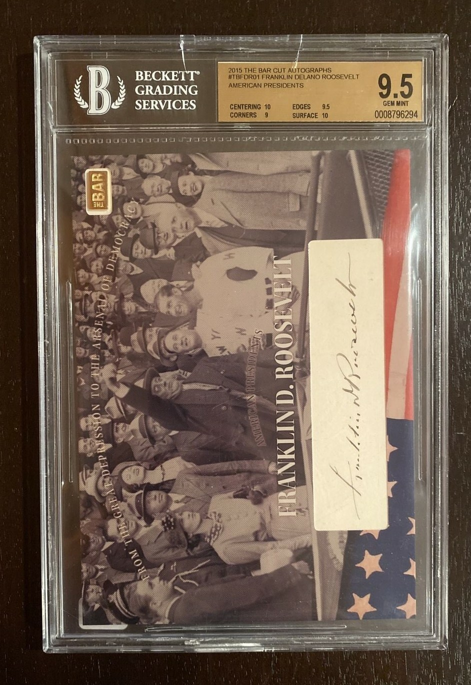 THE BAR PRESIDENT FRANKLIN ROOSEVELT AUTO PSA/DNA 1.5 GRAM 14K GOLD BAR BGS 9.5