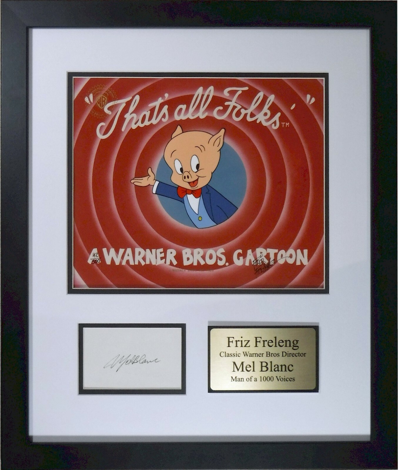 💥 That's All Folks cel Mel Blanc Friz Freleng hand Signed Warner Bros 1989