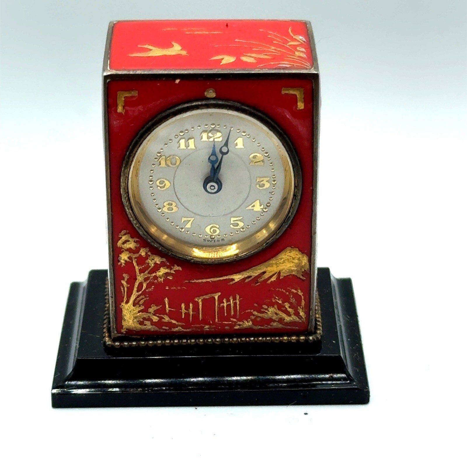 Vacheron Constantin Chinoiserie Enamel Sterling Miniature Desk Clock Swiss Vacheron Constantin Chinoiserie Enamel Sterling Miniature Desk Clock Swiss