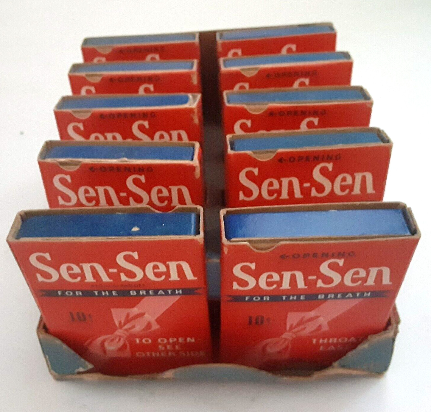 c1910s Sen-Sen Confection Counter Display and 10 Boxes Breath Mints RARE Antique
