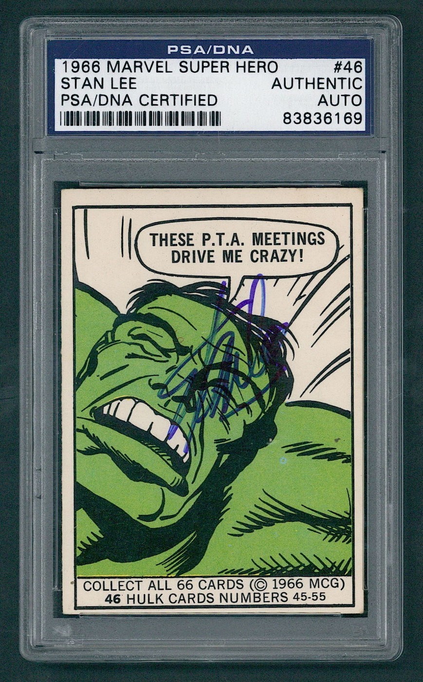 1966 Donruss Marvel Super Heroes #46 HULK Rookie| Stan Lee Signed PSA/DNA POP 1 1966 Donruss Marvel Super Heroes #46 HULK Rookie| Stan Lee Signed PSA/DNA POP 1