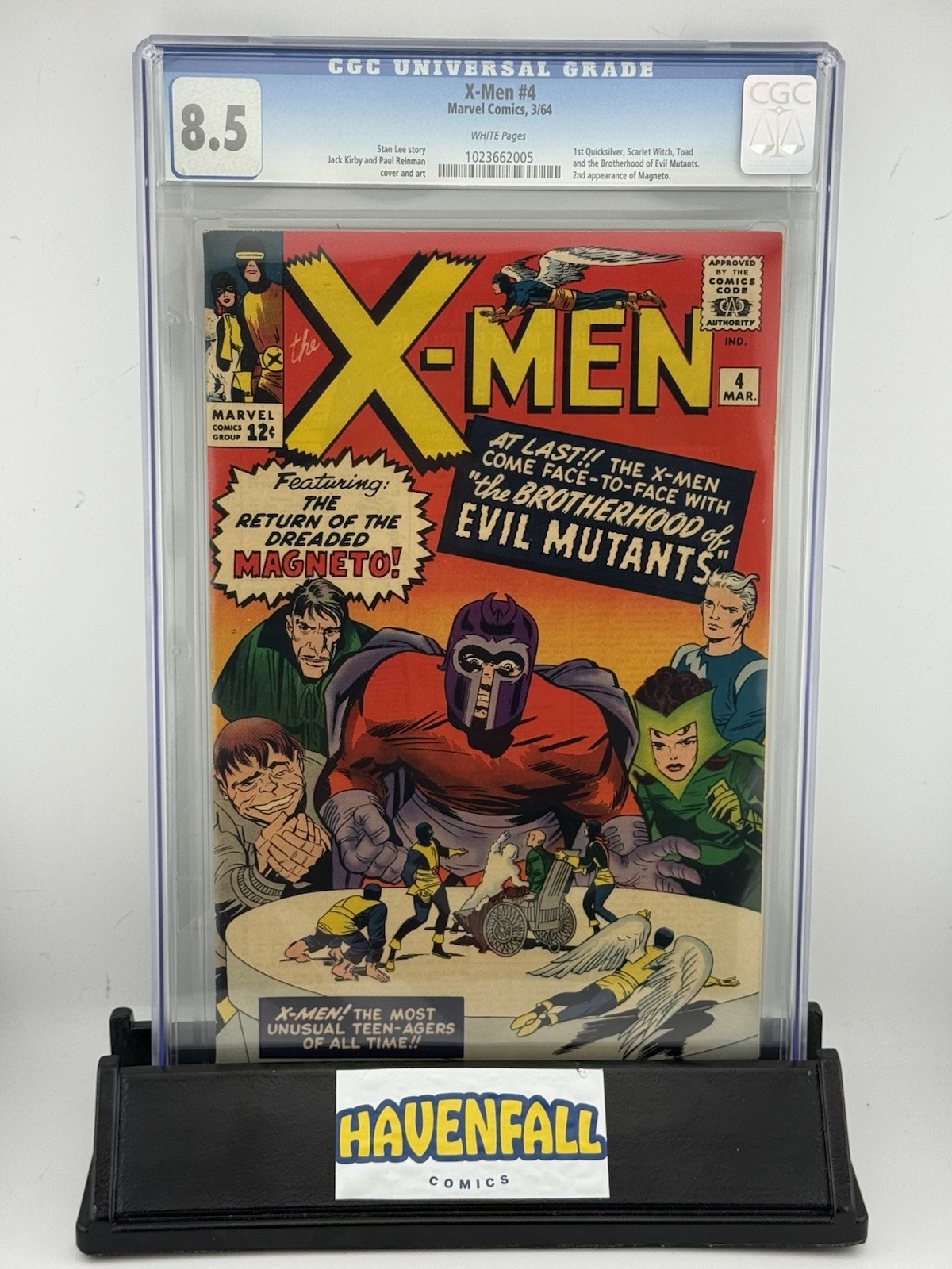 The X-Men #4 CGC 8.5 Rare White Pages 1st App Scarlett Witch, Toad, Quicksilver The X-Men #4 CGC 8.5 Rare White Pages 1st App Scarlett Witch, Toad, Quicksilver