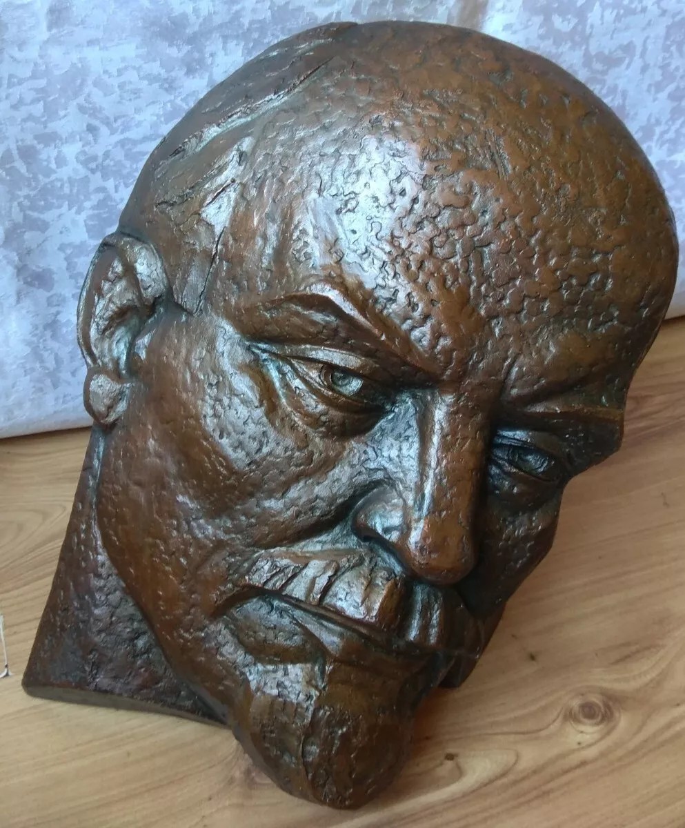RARE LENIN STATUE BUST FIGURINE Soviet USSR CCCP Bas relief Sculpture copper