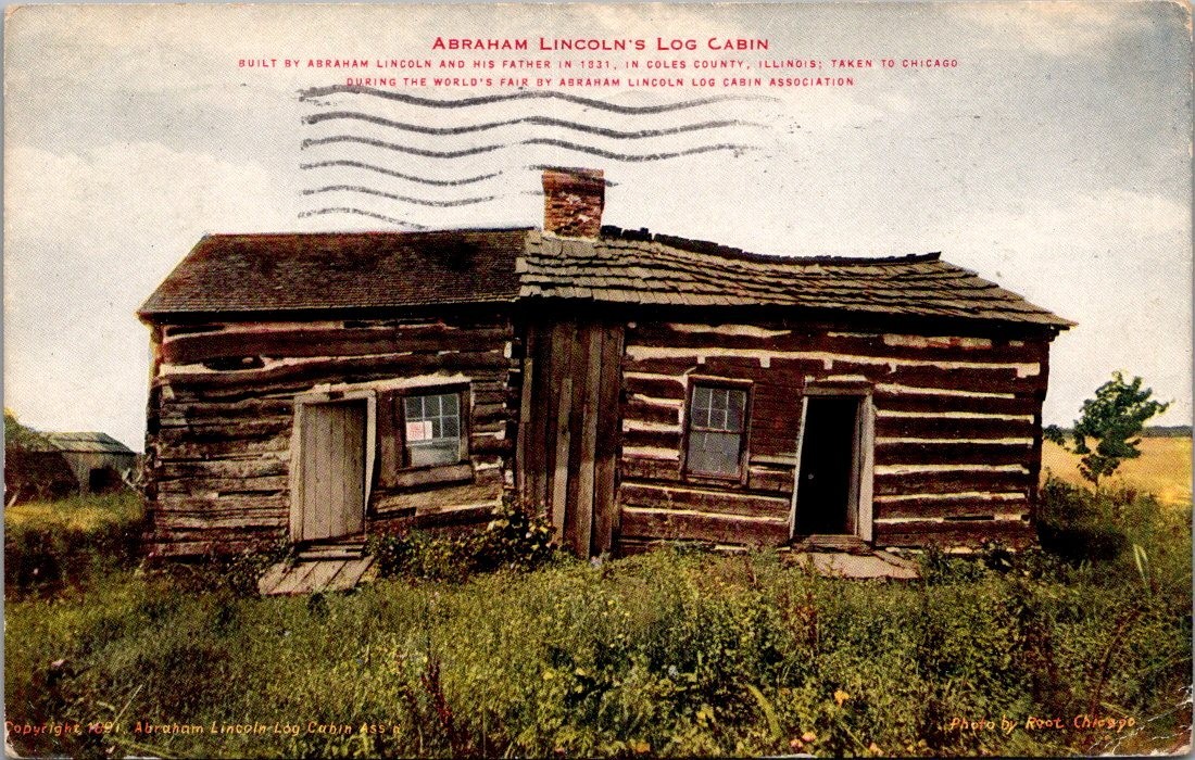 Abraham Lincoln's LOG CABIN Coles County ILLINOIS c1915 Postcard