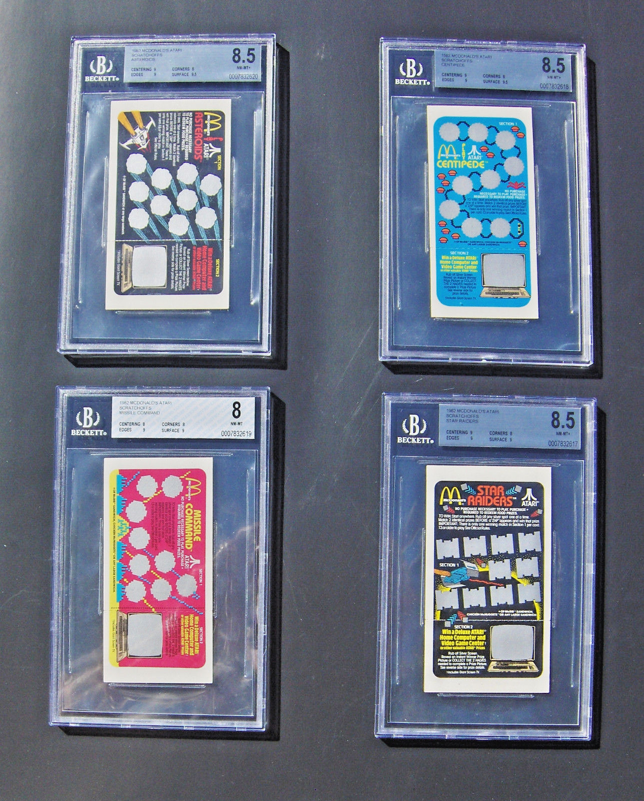RARE Trading Cards 1982 Beckett Graded (4) 8-8.5 UNSCRATCHED Atari McDonalds RARE Trading Cards 1982 Beckett Graded (4) 8-8.5 UNSCRATCHED Atari McDonalds