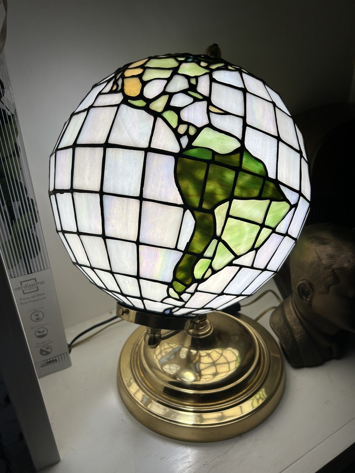1940’s Antique Elegant WORLD GLOBE EARTH Stained Glass Lamp, RARE & UNIQUE