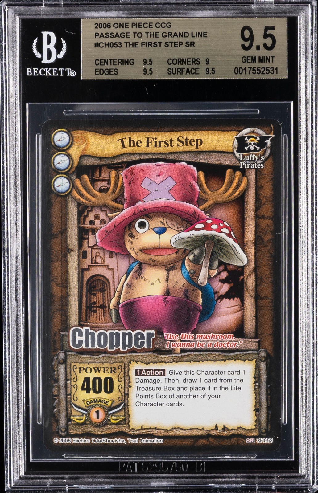 2006 ONE PIECE CCG GRAND LINE - THE FIRST STEP - CHOPPER - SILVER RARE - BGS 9.5 2006 ONE PIECE CCG GRAND LINE - THE FIRST STEP - CHOPPER - SILVER RARE - BGS 9.5