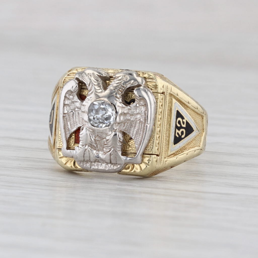 Vintage Diamond Masonic Scottish Rite Signet Ring 14k Gold Size 9.25-9.5 Vintage Diamond Masonic Scottish Rite Signet Ring 14k Gold Size 9.25-9.5