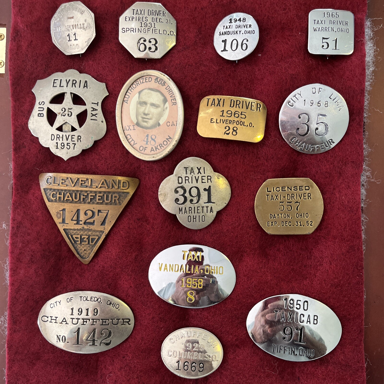 15 different Ohio city chauffeur badges all pins intact