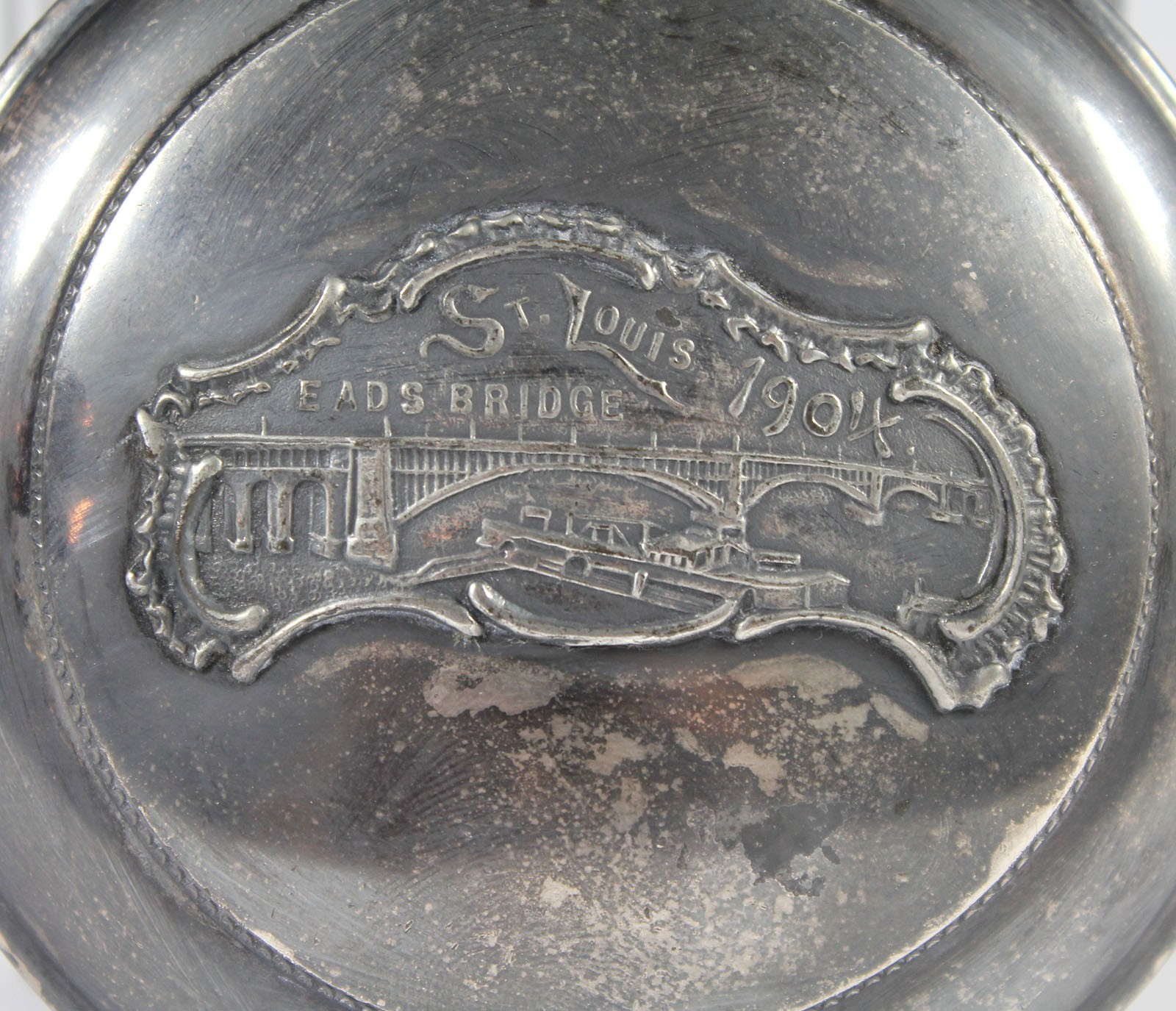 Antique 1904 ST. LOUIS EADS BRIDGE HUMIDOR World's Fair Glass SP Lid Souvenir