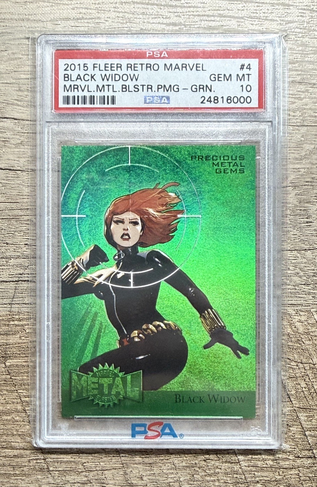 2015 Marvel Fleer Retro Black Widow Precious Metal Gems PMG GREEN 4/10 PSA 10