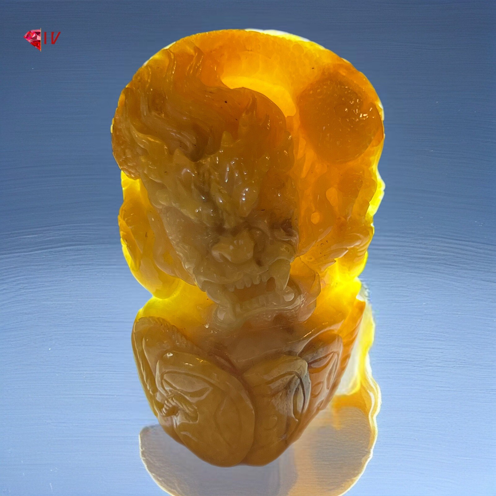 Natural Burmese jadeite Jade type A - Honey yellow craved Dragon with Luck Coin Natural Burmese jadeite Jade type A - Honey yellow craved Dragon with Luck Coin