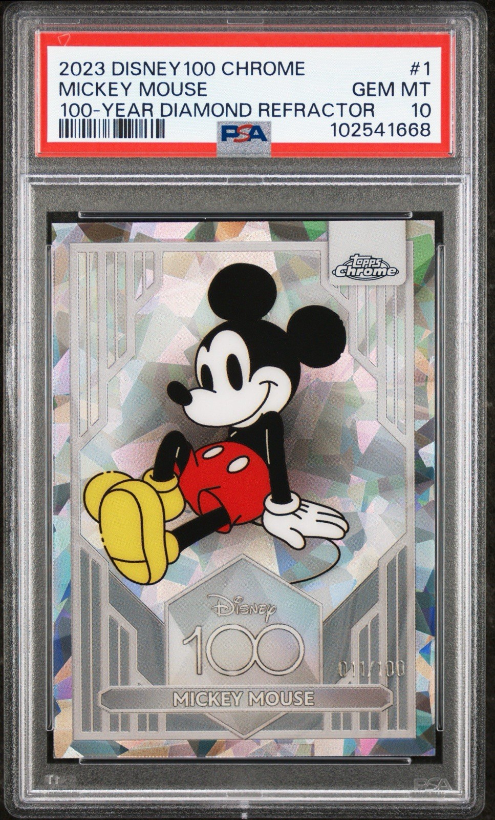 2023 Topps Chrome Disney 100 Mickey Mouse 100 Year Diamond /100 PSA 10 💎 2023 Topps Chrome Disney 100 Mickey Mouse 100 Year Diamond /100 PSA 10 💎