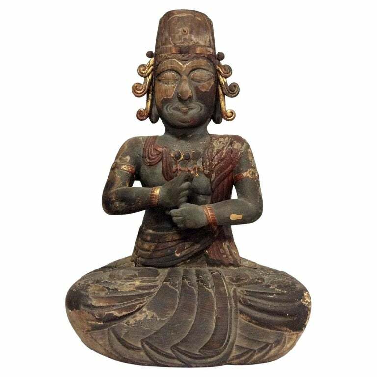 Antique Japanese Wooden Wood Sculpture Statue Buddha Temple Figure 16–17th Cent