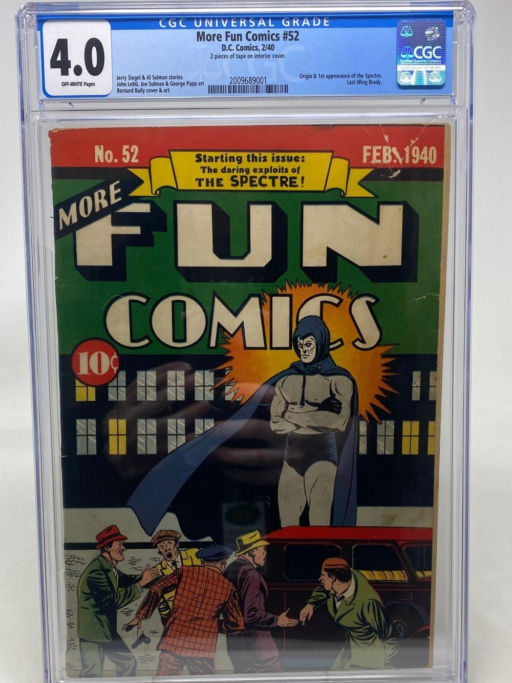 MORE FUN COMICS #52 - DC 1940 - CGC 4.0 - ORIGIN AND 1ST APP OF THE SPECTRE MORE FUN COMICS #52 - DC 1940 - CGC 4.0 - ORIGIN AND 1ST APP OF THE SPECTRE