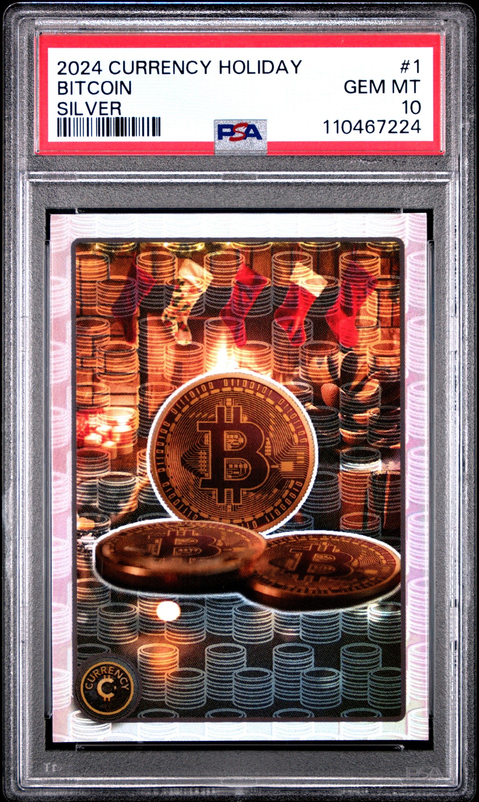 2024 CARDSMITHS CURRENCY HOLIDAY SILVER #1 BITCOIN 33/50 PSA 10 2024 CARDSMITHS CURRENCY HOLIDAY SILVER #1 BITCOIN 33/50 PSA 10