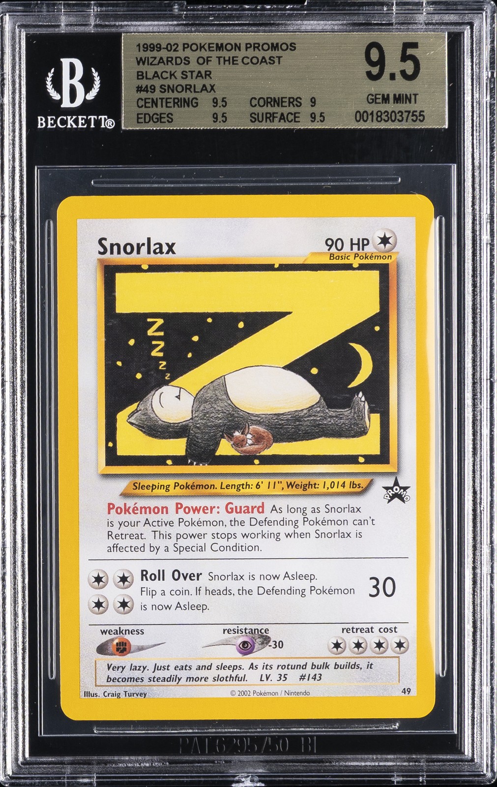 1999-02 BLACK STAR PROMO #49 SNORLAX BGS 9.5