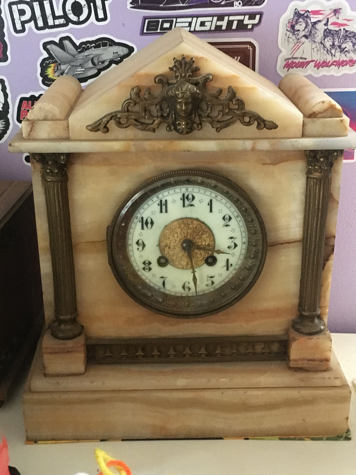 Antique Victorian French or Belgian Ormolu Marble/Onyx Shelf Clock Rare Vintage Antique Victorian French or Belgian Ormolu Marble/Onyx Shelf Clock Rare Vintage