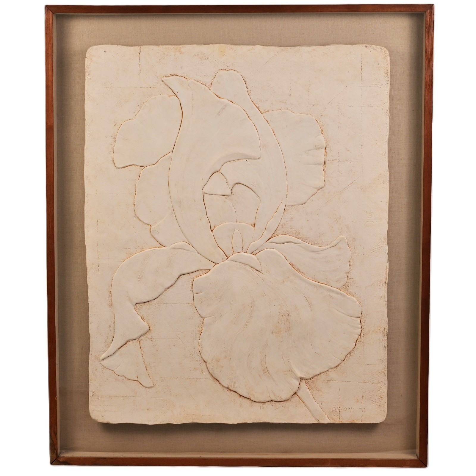 BRIONI Original Vintage Signed Bas Relief Plaster Wall Sculpture Floral Painting BRIONI Original Vintage Signed Bas Relief Plaster Wall Sculpture Floral Painting