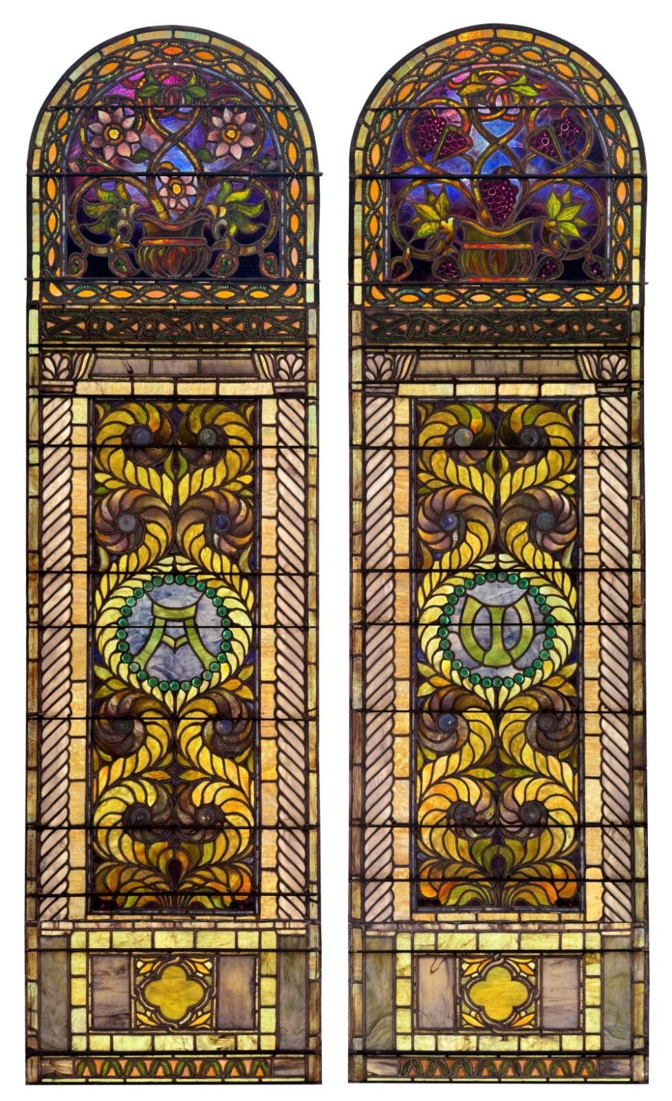 + A Pair of Genuine Tiffany Studios Stained Glass Windows, Signed & Documented +