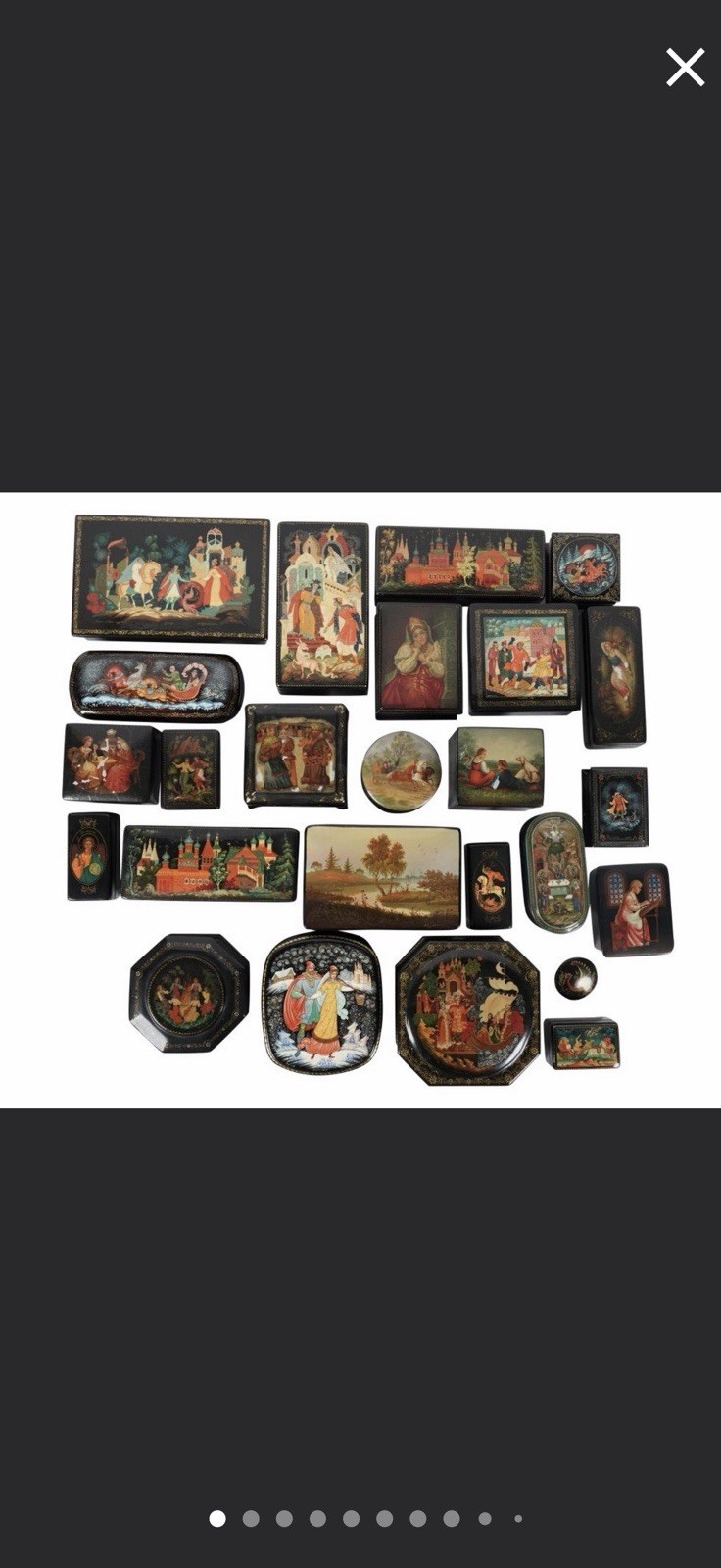 Vintage Russian Palekh Boxes Lot Of 25 Pieces Hand painted