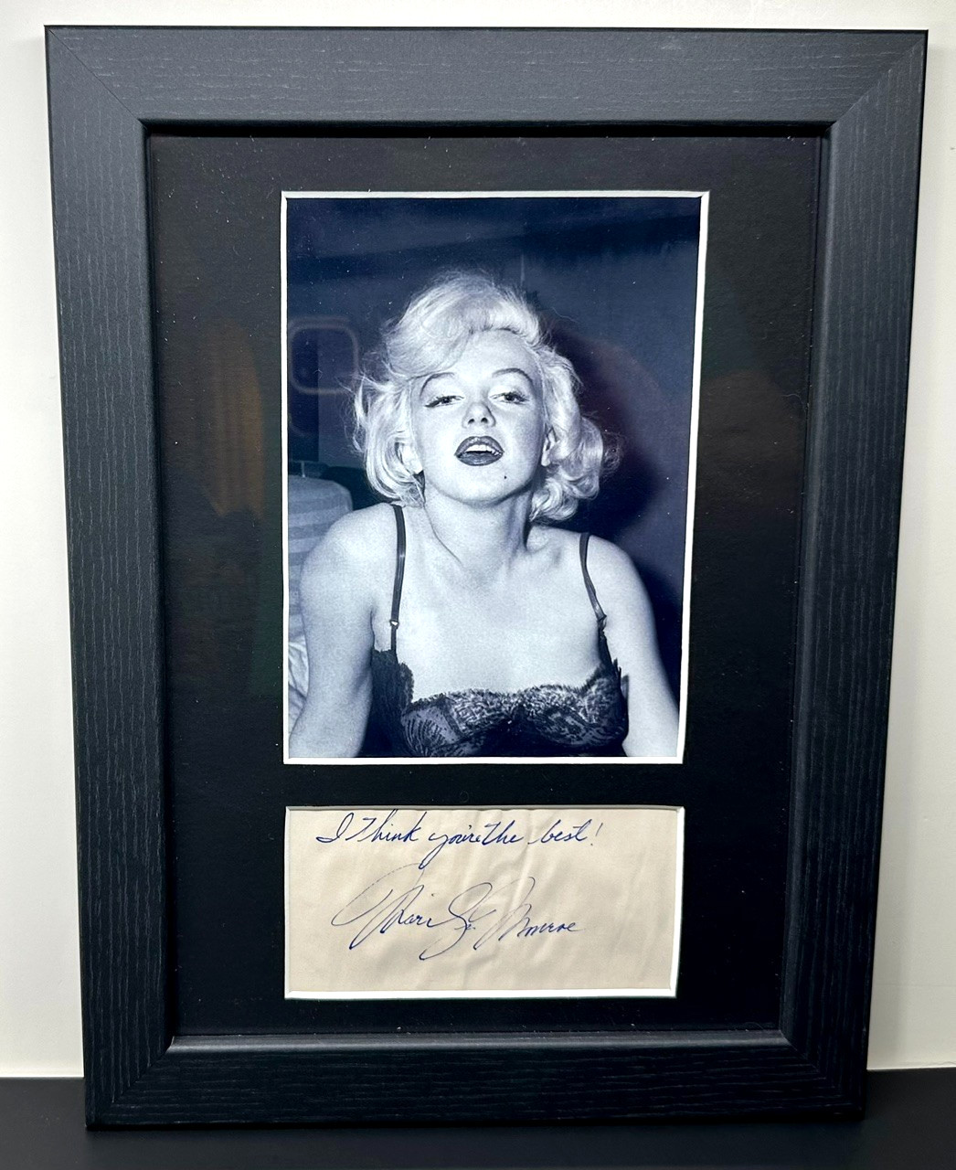 1950\'s Marilyn Monroe Signed and Inscribed Page Framed w/ B&W Photo Autographed 1950\'s Marilyn Monroe Signed and Inscribed Page Framed w/ B&W Photo Autographed