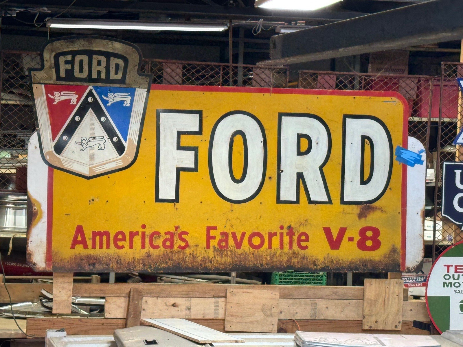 FORD AMERICA'S FAVORITE V-8 METAL SIGN 101”x 51” Rare 2 Piece Sign FORD AMERICA'S FAVORITE V-8 METAL SIGN 101”x 51” Rare 2 Piece Sign