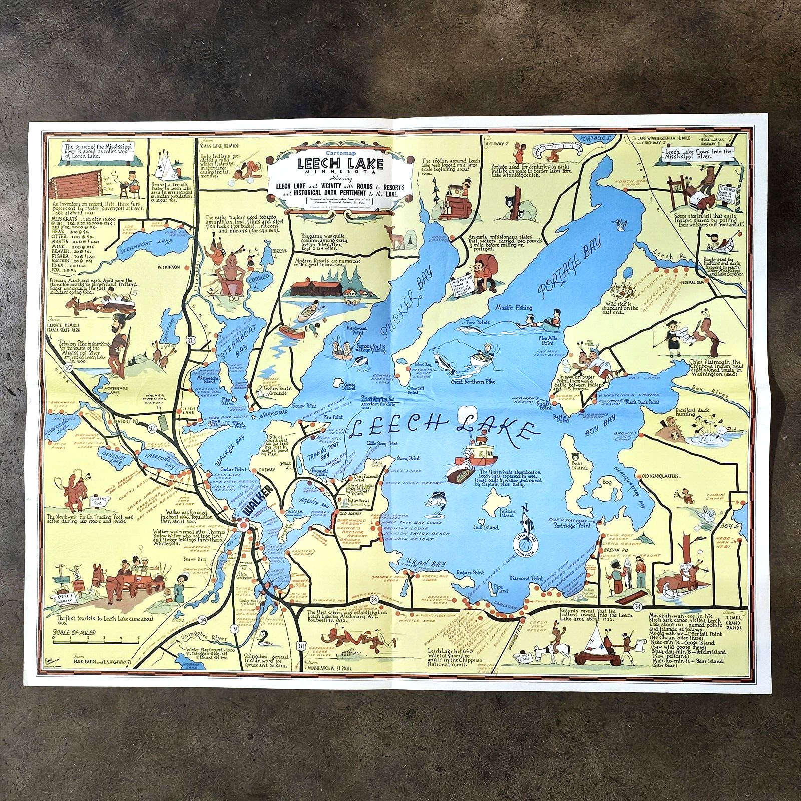 Original Vintage LEECH LAKE Map Frank Antoncich 1940 Minnesota hysterical auto Original Vintage LEECH LAKE Map Frank Antoncich 1940 Minnesota hysterical auto