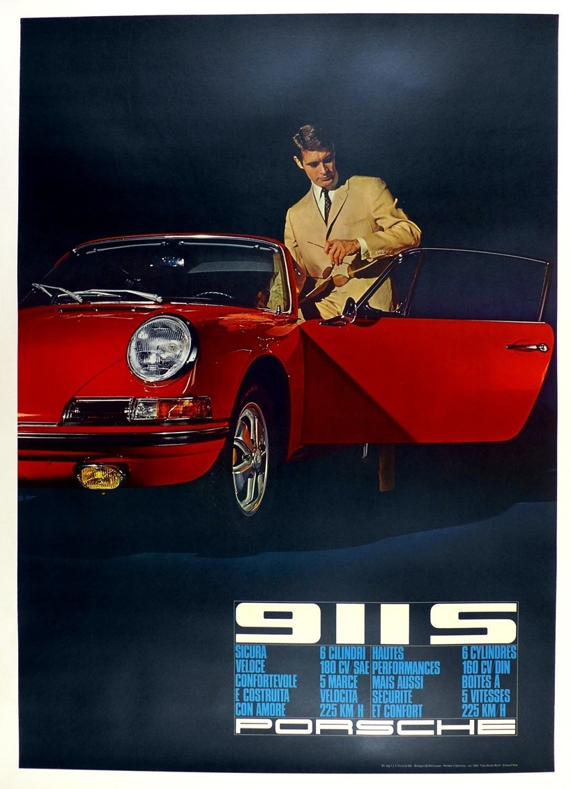 Porsche 911S Showroom poster ORIGINAL & archival linen mounted Porsche 911S Showroom poster ORIGINAL & archival linen mounted